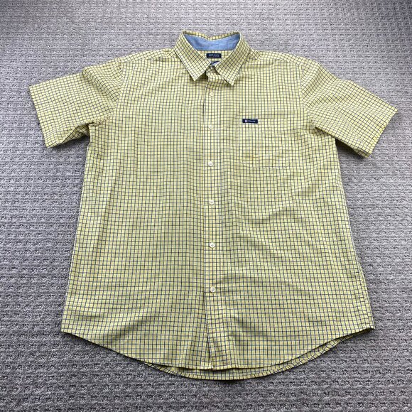 Chaps Other - Vintage CHAPS Polo Shirt Men Large L Yellow Checkered Button Down Short Sleeves
